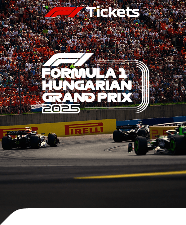 Visuel d’ouverture du Grand Prix de Hongrie 2025 : le peloton devant des tribunes pleines.