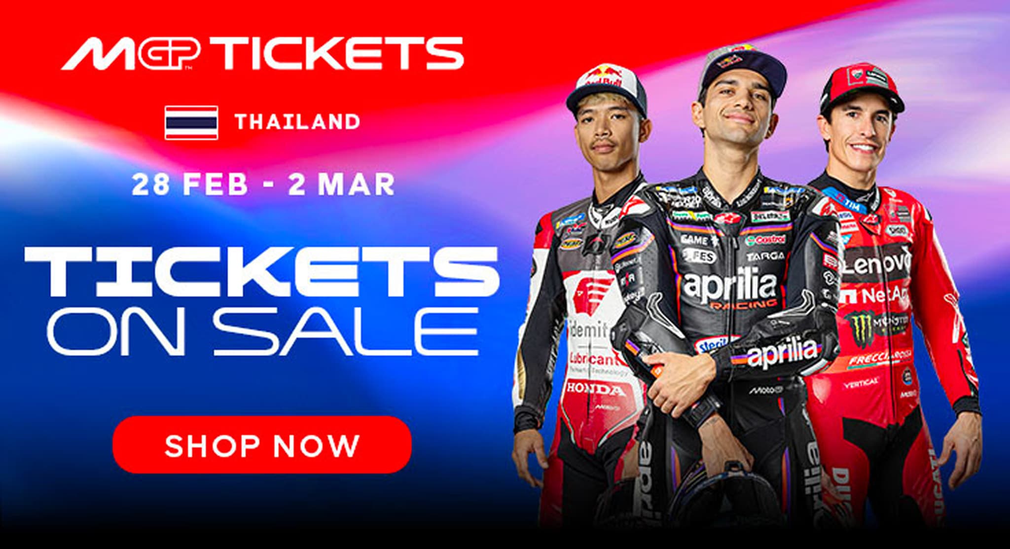 Le même visuel Thaïlande en format large, le bloc de texte passé à gauche et les pilotes à droite.